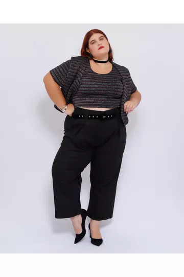 Casaqueto Brilho Listrado Lurex - Plus Size - DELPHINA