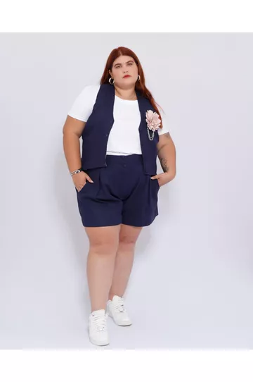 Colete Linho com Elastano Azul Marinho - Plus Size - DELPHINA