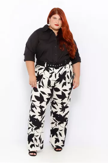 Calça Botões Viscose Floral PB - Plus Size - DELPHINA