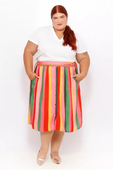 Saia Botões Listras Color - Plus Size - DELPHINA
