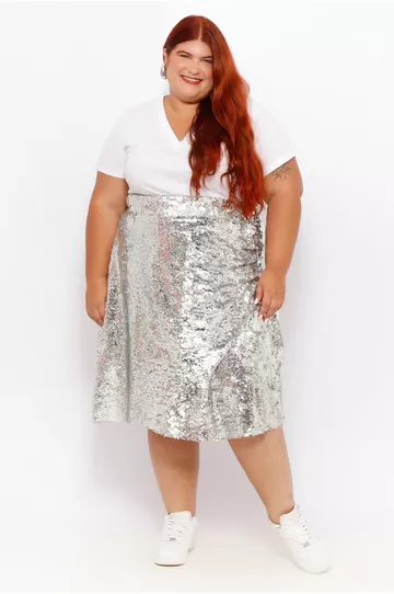 Saia Paetê Prata - Plus Size - DELPHINA