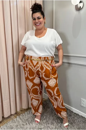 Calça Viscose Estampa Vintage - Plus Size - DELPHINA