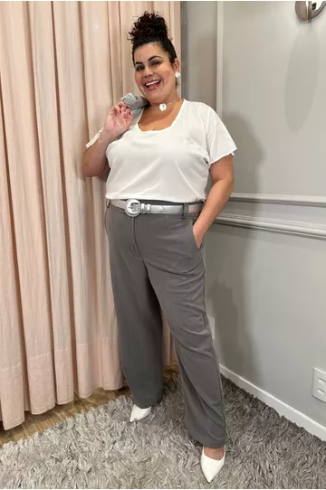 Calça Alfaiataria Cinza - Plus Size - DELPHINA
