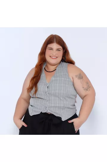 Colete Alfaiataria Xadrez - Plus Size - DELPHINA