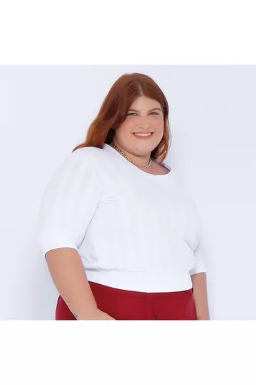 Blusa Malha Tricô Premium Branca - Plus Size - DELPHINA