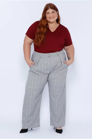 Calça Alfaiataria Xadrez - Plus Size - DELPHINA