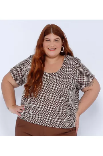 Blusa Bordada Marrom - Plus Size - DELPHINA