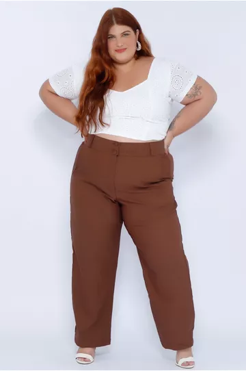 Calça Algodão com Elastano Marrom - Plus Size - DELPHINA