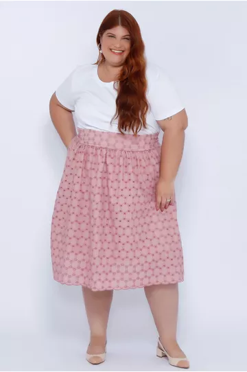Saia Bordada Rosa - Plus Size - DELPHINA
