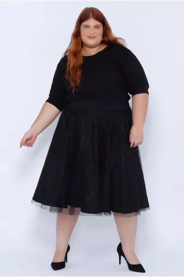 Saia Godê Algodão Tule Preta - Plus Size - DELPHINA