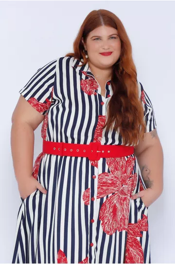 Vestido Chemise Viscose Listra Floral - Plus Size - DELPHINA