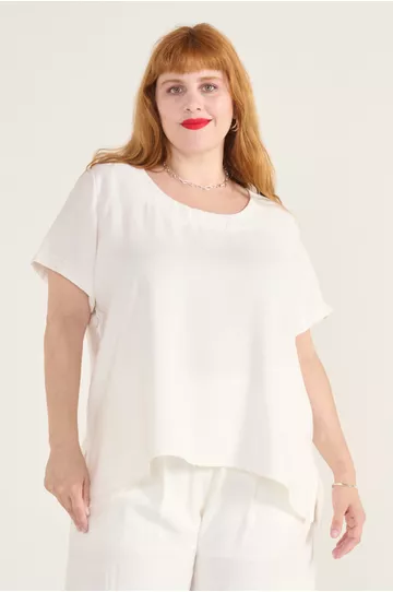 Blusa Social Botão Viscose Off-White - Plus Size - DELPHINA