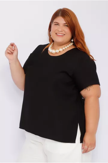 Blusa Social Botão Viscose Preta - Plus Size - DELPHINA