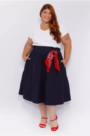 Saia Linho Azul Marinho - Plus Size - DELPHINA