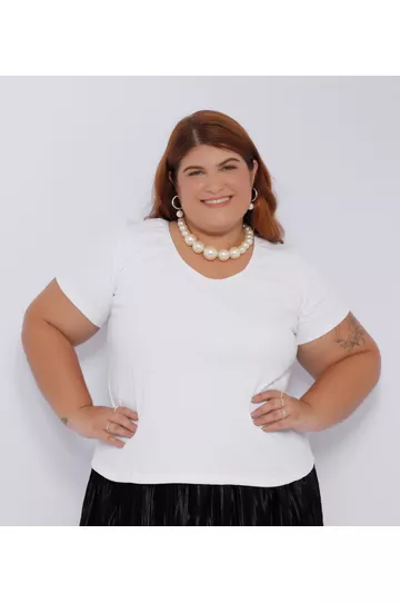 Blusa Malha Ribana Branca - Plus Size - DELPHINA