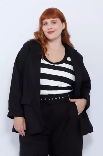Blazer 2.0 Linho com Elastano Preto - Plus Size - DELPHINA
