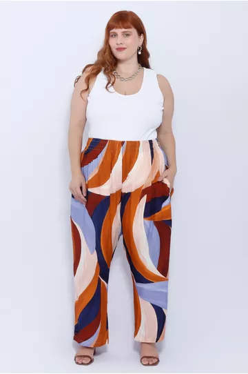 Calça Viscose Estampa Orgânica - Plus Size - DELPHINA