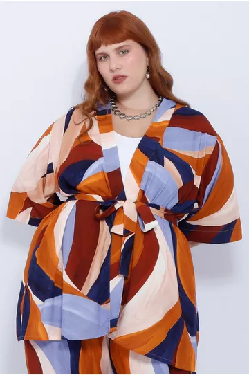 Quimono Viscose Estampa Orgânica - Plus Size - DELPHINA