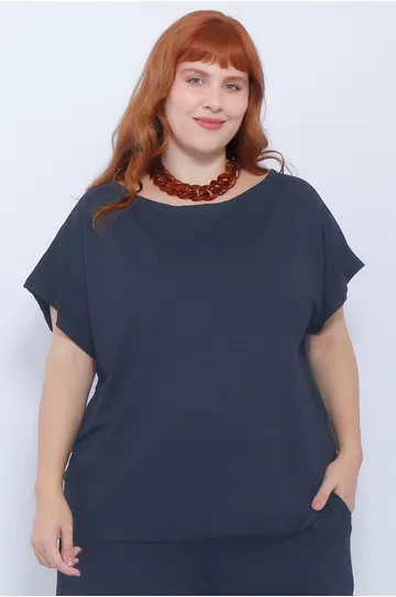 Blusa Malha Azul Marinho - Plus Size - DELPHINA