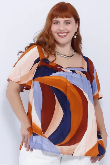 Blusa Bata Viscose Estampa Orgânica - Plus Size - DELPHINA