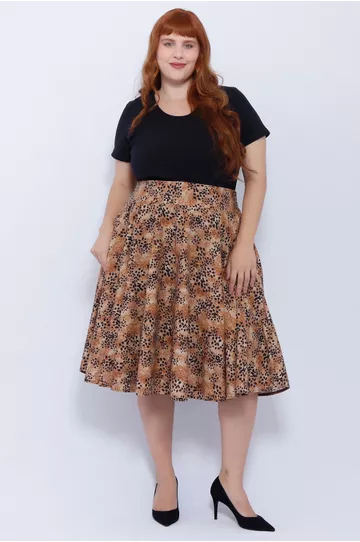 Saia Godê Algodão Onça- Plus Size - DELPHINA