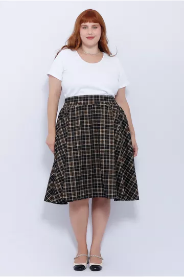 Saia Evasê Xadrez - Plus Size - DELPHINA