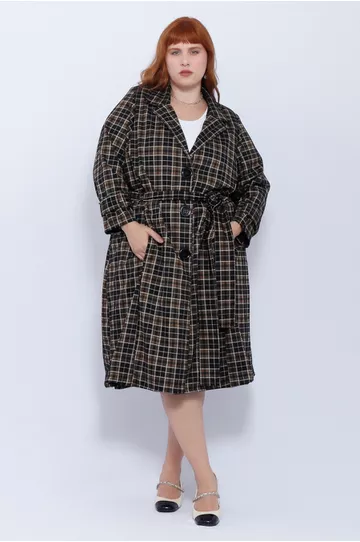 Casaco Trench Coat Xadrez - Plus Size - DELPHINA