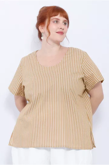 Blusa Social Botão Fendi Listrada - Plus Size - DELPHINA