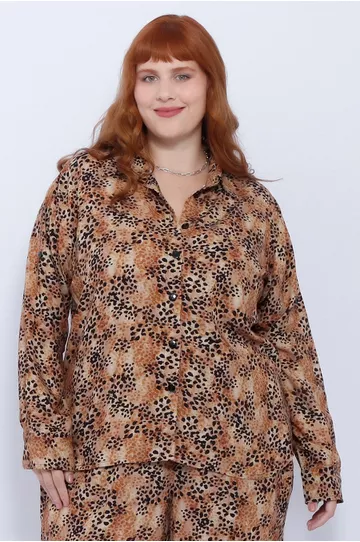 Camisa Manga Longa Viscose Estampa Onça - Plus Siz... - DELPHINA