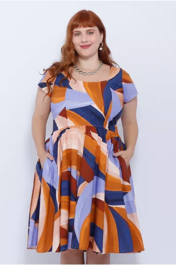 Vestido Gode Algodão Estampa Orgânica - Plus Size - DELPHINA