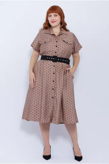 Vestido Chemise Viscose Fendi Poá - Plus Size - DELPHINA