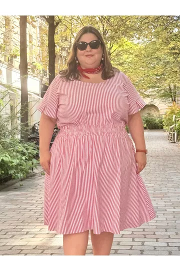 Saia Algodão Listrada Vermelha - Plus Size - DELPHINA