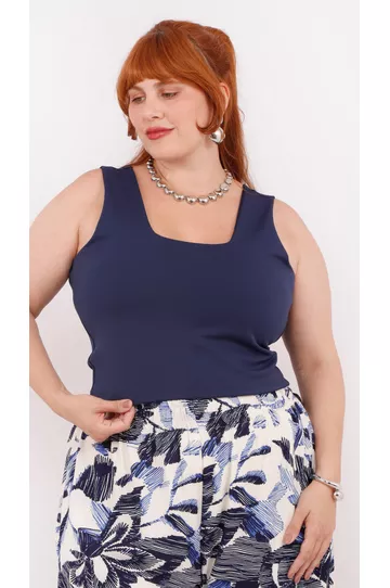 Top Segunda Pele Malha Azul Marinho - Plus Size - DELPHINA