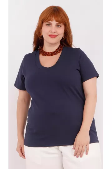 Blusa Malha Algodão Premium Azul Marinho - Plus Si... - DELPHINA