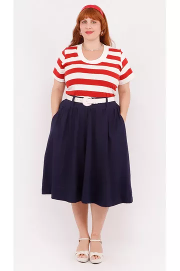 Saia Linho Azul Marinho - Plus Size - DELPHINA