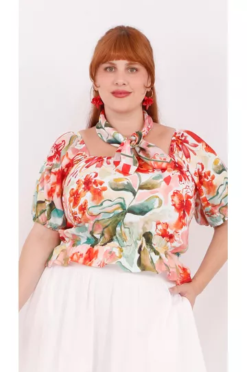 Blusa Peplum Floral Color - Plus Size - DELPHINA