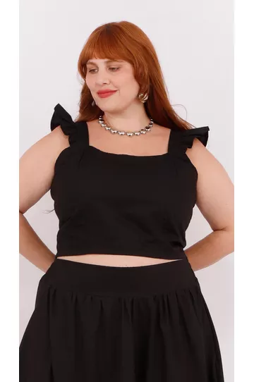 Top Babadinho Algodão Preto - Plus Size - DELPHINA