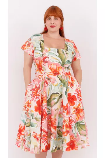 Vestido Gode Algodão Floral Color - Plus Size - DELPHINA