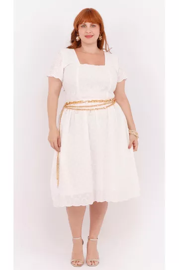 Vestido Laise Branco Algodão - Plus Size - DELPHINA