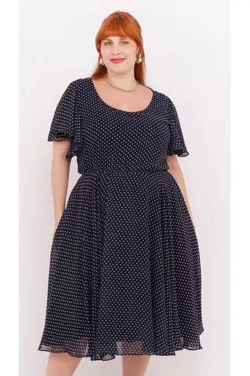Vestido em Crepe Godê Azul Marinho - Plus Size - DELPHINA