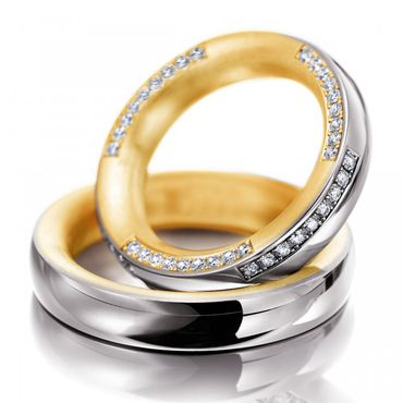Aliança Para Bodas Testemunhado Harmonia Radiante em Ouro 18k - Cravejada com Diamantes - Helder Joalheiros 