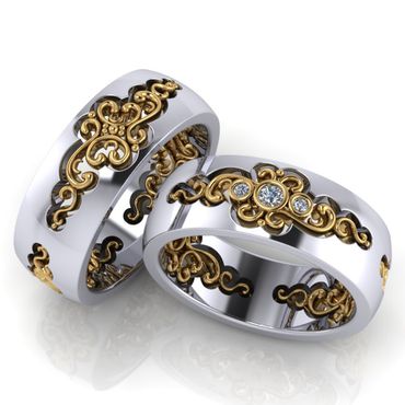 Aliança de Casamento Encantos Desenhos em Arabescos com Diamantes - Helder Joalheiros 