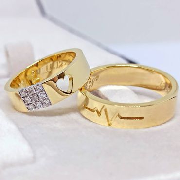 Aliança em Ouro 18k Com Diamantes, Coração e Batimentos Cardíacos - Helder Joalheiros 