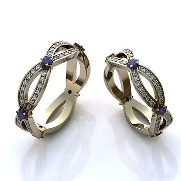 Aliança de Casamento Luxuosas Safiras Azuis Cravejadas com Diamantes - Helder Joalheiros 