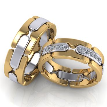 Aliança Bodas e Casamento União Geométrica Radiante - Ouro 18k - Brilhantes - Helder Joalheiros 