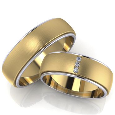 Aliança Bodas Luzes da União em Ouro 18k com 3 Diamantes Vertical - Helder Joalheiros 