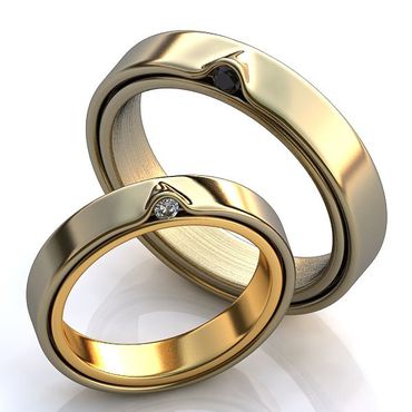  Par de Alianças Elegância Contrastante - com Diamantes white e Black - Ouro 18k - Helder Joalheiros 
