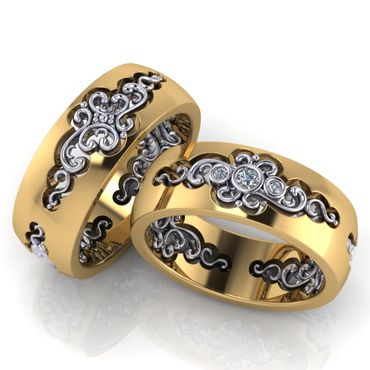 Par de Alianças Arabescos com Diamante de 10 Pontos - 8,0 Pontos - Helder Joalheiros 