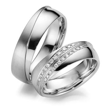 Aliança De Casamento em Ouro Branco 18k com Diamantes - Helder Joalheiros 