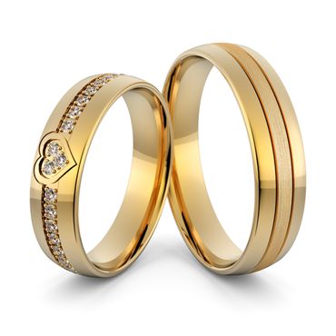 Par de Alianças Eterno Encanto Diamantado - Coração com Diamantes - Ouro 18k 750 - Helder Joalheiros 